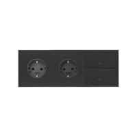 Simon 100 Черный матовый  Кит 3 поста, фронт. Накладка на 2 розетки Schuko + 2 клавиши выключателей