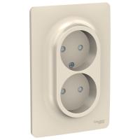 SE Unica New Беж Розетка б/з двойная, со шторками, винт. зажим.
