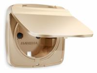 Лицевая панель OMEGA (Шампань) для электрической розетки с заземлением со шторками и крышкой IP44 QUANT AP6080