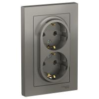 SE AtlasDesign Сталь Розетка с/з двойная, 16А, в сборе