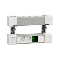 SE US+ Блок на струбцинах Верх(2хРоз+2USB A/C) Низ(2хРоз+место д/RJ) БЕЛ/СЕР.ТКАНЬ