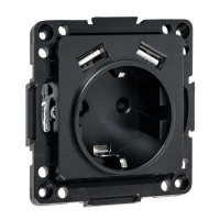 EKF Стокгольм Механизм Розетки 1-местной с/з, USB 2A 16А винтовые клеммы черный с защ. штор.