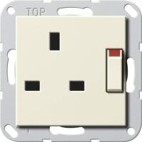 Gira S-55 Крем глянц Розетка Британский стандарт с затвором (shutter) и символом