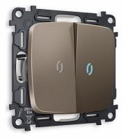 Комплект механизма 2-клавишного проходного выключателя с подсветкой 10000K OMEGA MO634040 Темная бронза матовый QUANT