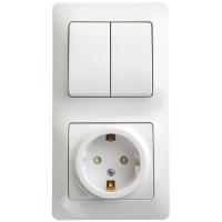 SE Glossa Бел Блок: розетка с/з со шторками и 2-кл. выключатель