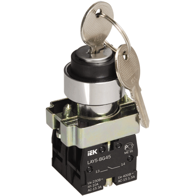 IEK LAY5 Переключатель LAY5-BG45 на 2 положения с ключом без фиксации