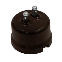 BIRONI Лизетта Пластик Коричневый Выключатель кнопочный 2-кл (тумблерный), ручка Серебро