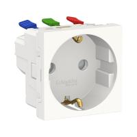 SE Unica Modular Бел Розетка с/з со шторками, с быстрозажимными клеммами, 16А 250В, 2 модуля