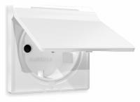 Лицевая панель ALFA (Белый матовый) для электрической розетки с/з со шторками и крышкой IP44 QUANT AP1280