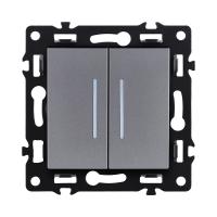 Выключатель 2-клавишный проходной 10А/250В с LED подсветкой, серый Kollinger Asthetik AS-011GY