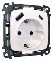 Комплект механизма электрической розетки OMEGA MO210010 Жемчуг 2USB A+C 20W быстрая зарядка с заземлением и шторками 2P+E 16A-250V QUANT