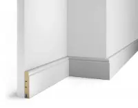 Плинтус AP09 под покраску, белый, 80x16x2400 мм, МДФ, с пазом