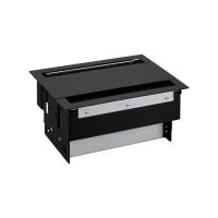 Simon 400 Двухсторонний врезной x8 розеточный блок, щетка, 6x2P+E, 4xUSB з/у, черный,