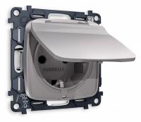 Комплект механизма электрической розетки OMEGA MO508010 Сталь матовый с заземлением с шторками и защитной крышкой 2P+E 16A-250V IP44 QUANT