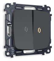 Комплект механизма 2-клавишного проходного выключателя с подсветкой 3200K OMEGA MO904030 Графит мягкое касание QUANT