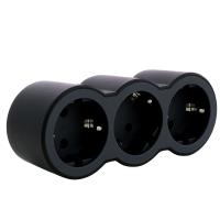 Legrand Revolution Стандарт Черный Тройник 3х2К+З, вертикальные розетки