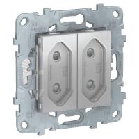 SE Unica New Алюминий Розетка б/з 2-модульная, со шторками, винт. зажим, 10А