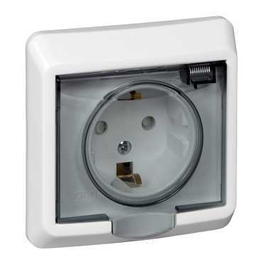 SE Этюд Бел Розетка 1-ая с/з с защитными шторками с крышкой IP44