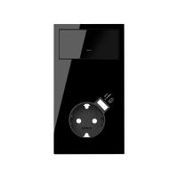 Simon 100 Черный глянец Кит 2 поста, фронт. Накладка вертикальная на 1 розетку Schuko с з/у USB SC + 1 клавиша выключателя