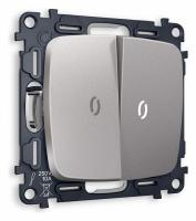 Комплект механизма 2-клавишного проходного выключателя с подсветкой 5600K OMEGA MO504035 Сталь матовый QUANT