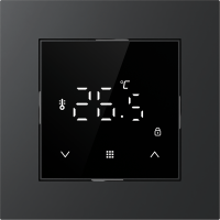 Donel Терморегулятор с датчиком пола 16 A, 55*55 мм., дисплей в одном уровне с рамкой, черное стекло, серия DTEF