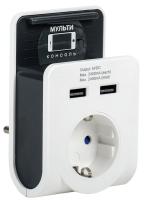 IEK Адаптер Т-02/01 1 место 2P+PE 16А 2хUSB 2,4А белый