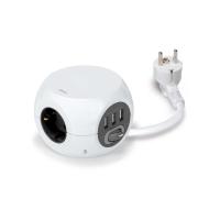 Simon Brico Белый Удлинитель COMBIBALL на 3 розетки Schuko, 3xUSB, выключатель, кабель 1.4м