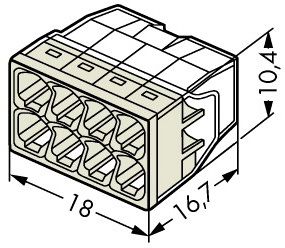 Wago клеммы для одножильных проводников; макс. 2,5 мм²; 8-проводн.; прозрачный корпус; светло-серая крышка Wago клеммы для одножильных проводников; макс. 2,5 мм²; 8-проводн.; прозрачный корпус; светло-серая крышка