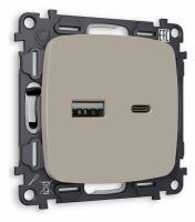 Комплект механизма розетки OMEGA MO371010 Серо-бежевый матовый 2USB A+C 20W быстрая зарядка QUANT