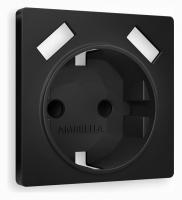 Лицевая панель ALFA (Черный матовый) для электрической розетки с заземлением со шторками 2USB A+A QUANT AP8090