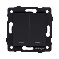 Выключатель кнопочный 2-клавишный 10А/250В с LED подсветкой, черный матовый Kollinger REA-S-014BM для Aspekt, Eleganz, Reflex