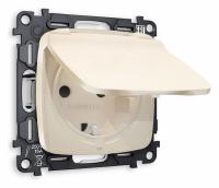 Комплект механизма электрической розетки OMEGA MO308010 Бежевый глянец с заземлением с шторками и защитной крышкой 2P+E 16A-250V IP44 QUANT