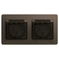 SE Glossa Шоколад Розетка 2-ая с/з, со шторками, в сборе, IP44