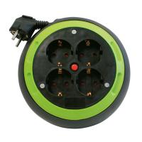 Simon Brico Черно-фисташковый Удлинитель-катушка на 4 розетки Schuko, автовыключатель, кабель 4м