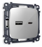 Комплект механизма розетки OMEGA MO411010 Серебро глянец 2USB A+C 20W быстрая зарядка QUANT