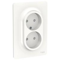 SE Unica New Бел Розетка двойная, со шторками, без заземления, винт. зажим.