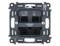 Механизм компьютерной двойной розетки RJ-45 (8P8C) CAT6 1000 Base-T с автоматической защитной шторкой QUANT VM189