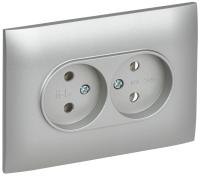IEK SKANDY Серебряный Розетка 2-ая б/з 10А в сборе SK-R10S