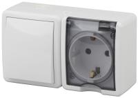 ЭРА 11-7401-01 Эксперт Белый Блок: Розетка с/з+выкл 1-кл ОУ IP54