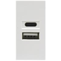 Donel USB зарядное устройство, 2.1A, Type A + C, 1 мод., бел. матовая (22.5х45мм), DUSB2100WCFM
