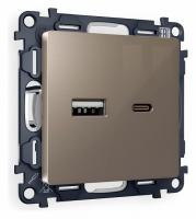 Комплект механизма розетки ALFA MA641010 Темная бронза матовый 2USB A+C 20W быстрая зарядка QUANT