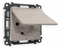 Комплект механизма электрической розетки ALFA MA368010 Серо-бежевый матовый с заземлением со шторками и защитной крышкой 2P+E 16A-250V IP44 QUANT