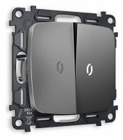 Комплект механизма 2-клавишного проходного выключателя с подсветкой 5600K OMEGA MO654035 Антрацит серый QUANT