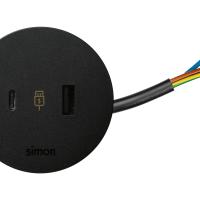 Simon S400 Врезное з/у USB A+C, free-провод 20 см черного цвета
