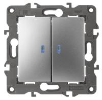 ЭРА 14-1105-03 Elegance Алюминий Выключатель 2-кл с подсветкой