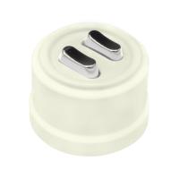 BIRONI Лизетта Пластик Слоновая кость Выключатель кнопочный проходной 2-кл (клавишный), ручка Серебро