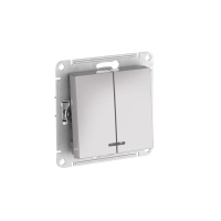 Systeme Electric AtlasDesign Алюминий Выключатель 2-клавишный с подсвет.,сх.5а, 10АХ,мех., быстрозажим. клем.