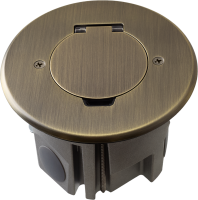 Лючок Surface 2 мод. (1 мод. 45х45 мм.), круглый, круглая крышка, античная латунь, IP44, (с уст. набором)
