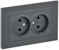 IEK BRITE Графит Розетка 2-я без з/к/ш 10А в сборе РС12-2-БрГ
