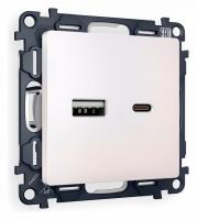 Комплект механизма розетки ALFA MA211010 Жемчуг 2USB A+C 20W быстрая зарядка QUANT